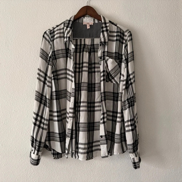 Como Vintage Plaid Flannel Button Down Shirt Black White Grungecore XL Cozy - Picture 14 of 14